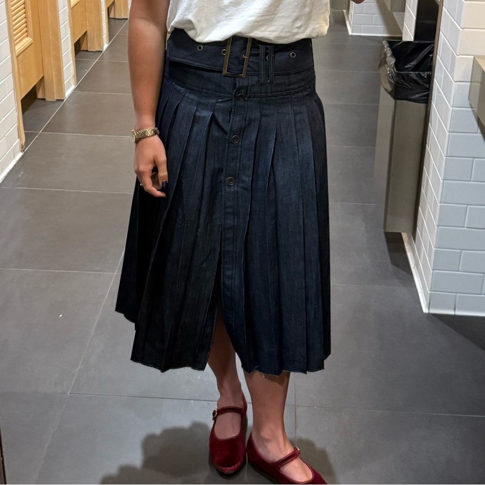 Pilcro Blue Midi A-Line Pleated Skirt
